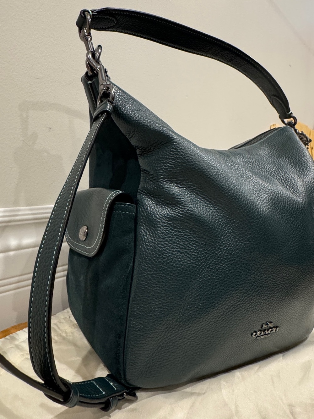🌳 Coach Dark Forest Green Pebbled Leather Hobo Crossbody Bag
